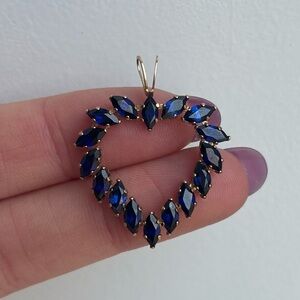 10k Yellow Gold Marquise Blue Sapphire Heart Pendant